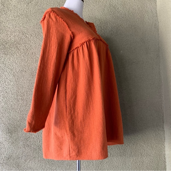 🔥5/$20🔥 “Zara” Rust Long-Sleeve Tunic Raw-Edge Seams size M - Picture 10 of 12